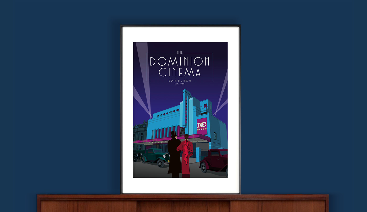 Dominion Cinema print sitting on sideboard