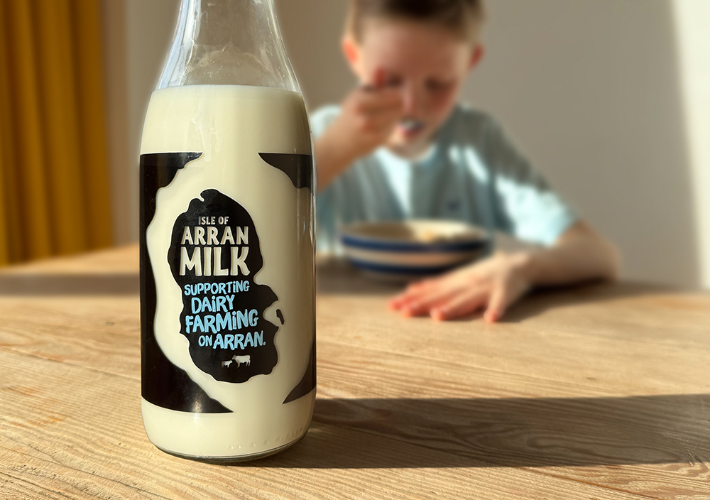 Arran Milk bottle on kitchen table
