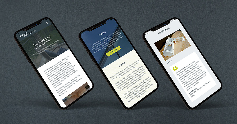 The Bulloch Architecture website shown on iPhones