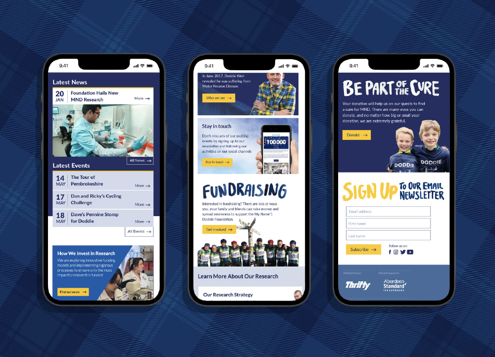 Website design on phones for My Name'5 Doddie Foundation
