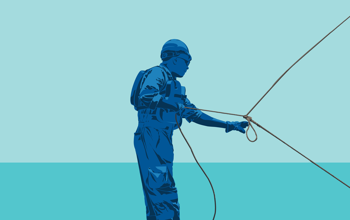 Illustration of man pulling ropes